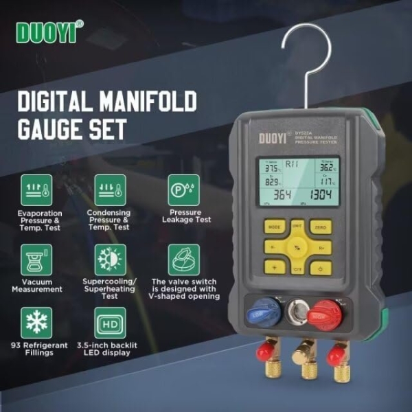 Digital Manifold Gauges HVAC for 93 Refrigerant Digital Gauges HVAC pressure&Temp Test Air Conditioning Tools & Equipment Supercooling/Superheating Test,for Cold Storages/Refrigerators AC Recharge Kit - Image 7