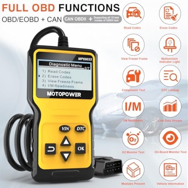 MOTOPOWER MP69033 Car OBD2 Scanner Code Reader Engine Fault Scanner CAN Diagnostic Scan Tool for All OBD II Protocol Cars Since 1996, Yellow - Image 11