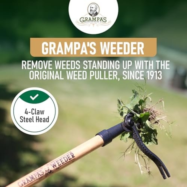 Grampa's Weeder - The Original Stand Up Weed Puller Tool with Long Handle - Made with Real Bamboo & 4-Claw Steel Head Design - Easily Remove Weeds Without Bending, Pulling, or Kneeling. - Image 7