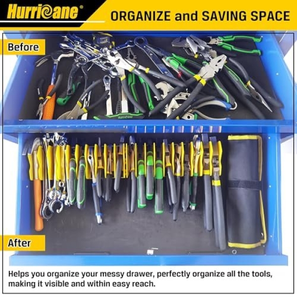 HURRICANE Plier Organizer Rack, 10-Slot Pliers Cutters Organizer Rack with Non-Slip Rubber Base, Tool Organizer, Tool Drawer Toolbox Organizer and Storage, Yellow, Extendable Design, Fit 3” H, 1 Pack - Image 6