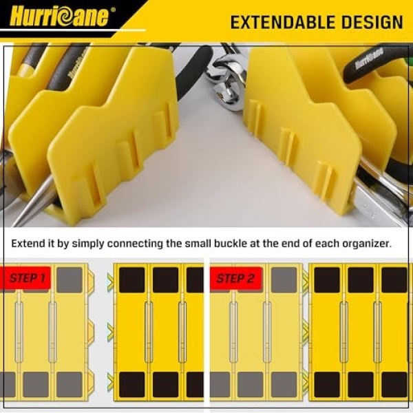 HURRICANE Plier Organizer Rack, 10-Slot Pliers Cutters Organizer Rack with Non-Slip Rubber Base, Tool Organizer, Tool Drawer Toolbox Organizer and Storage, Yellow, Extendable Design, Fit 3” H, 1 Pack - Image 7