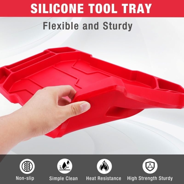 WORKPRO 5-Piece Non-Slip Tool Tray Set, 3-Piece Silicone Flexible Tools Organizers and 2-Piece Magnetic Parts Tool Tray, Tool Mat, Tool Holder, Tool Storage (Only Parts Tray Magnetic) - Image 6