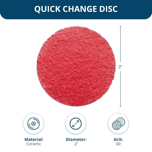 Benchmark Abrasives 2 Inch Sanding Discs Quick Change Ceramic - Drill & Die Grinder Sanding Disc for Deburring, Polishing, Rust Remover for Metal, Paint Stripper (25 Pack) - 60 Grit - Image 3