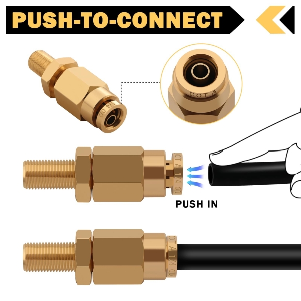 Cheemuii 4 PCS 1/4" Inflation Schrader Valve with Push to Connect for 1/4" OD Air Line Tubing and Air Spring Suspension for Semi Truck Trailer Tractor - Image 6