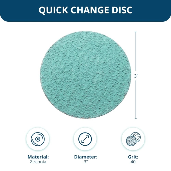 Benchmark Abrasives 3 Inch Sanding Discs Quick Change Green Zirconia, Male R Type Backing - Drill & Die Grinder Sanding Disc for Deburring Polishing Rust Remover for Metal (25 Pack) - 40 Grit - Image 3