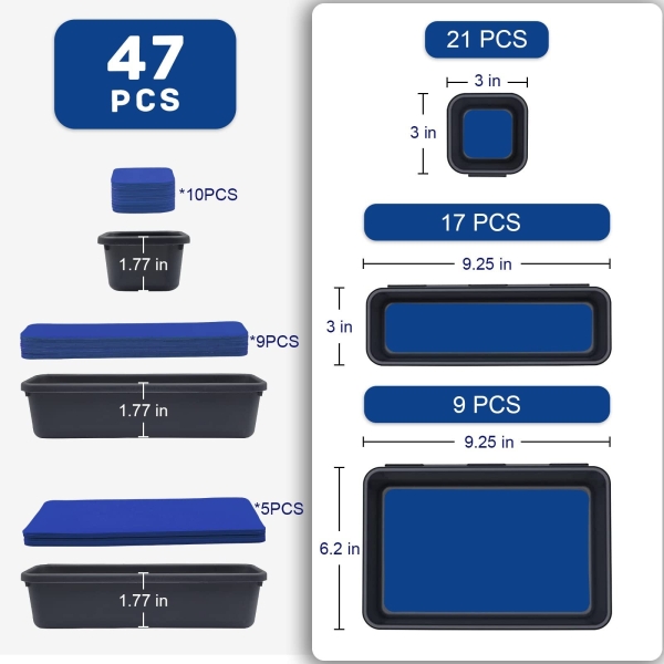 Vexercisehoop Tool Box Organizer, Tool Drawer Organizer Tray Divider, Toolbox Organization, Garage Tool Organizers and Storage, Tool Box Accessories for Rolling Tool Chest Cabinet (Blue (47PCS)) - Image 7