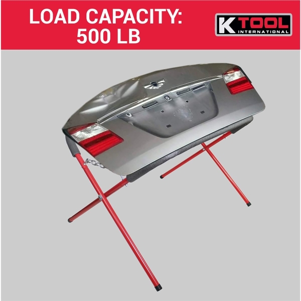 K Tool International 79750 Automotive Fender Stand for Garages, Repair Shops, and DIY, 41" x 43" x 35", 500 lbs. Capacity, Adjustable, Padded, Powder-Coated Tubular Steel, Rubber Feet, Red/Black - Image 4