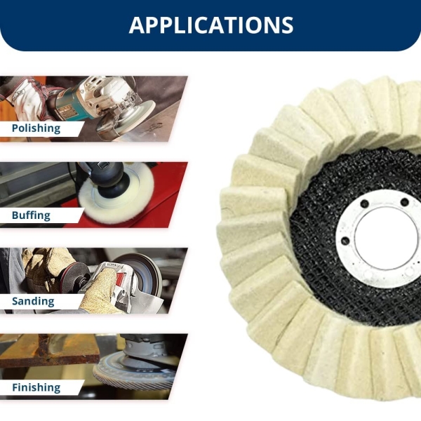 Benchmark Abrasives 4-1/2" x 7/8" Felt Polishing & Buffing Flap Discs for Polishing Stainless Steel Aluminum Fiberglass Plastic Metals, Use with Angle Grinder (5 Pack) - Image 4
