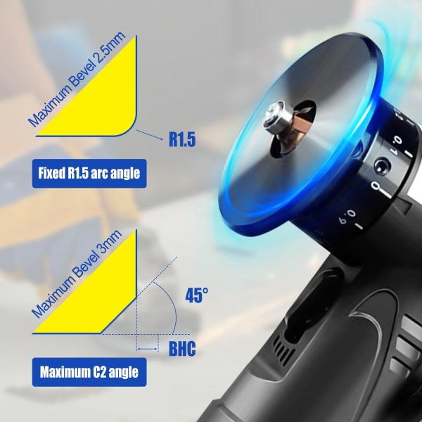 Pneumatic Chamfering Tool Handheld, Mini Air-Powered Chamfering Machine Trimming, 45° Arc Corner with 1/4 Inch Air Inlet for Metal Wood Beveling Deburring (C&R Angle Blades) - Image 7