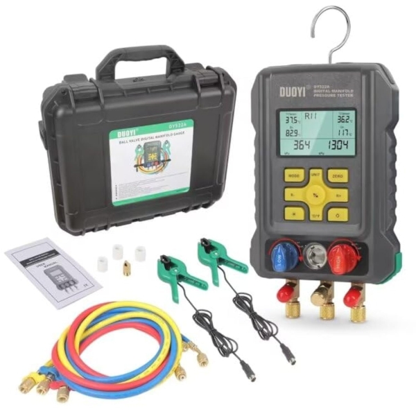 Digital Manifold Gauges HVAC for 93 Refrigerant Digital Gauges HVAC pressure&Temp Test Air Conditioning Tools & Equipment Supercooling/Superheating Test,for Cold Storages/Refrigerators AC Recharge Kit