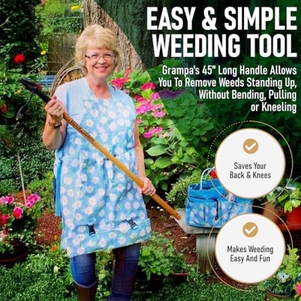Grampa's Weeder - The Original Stand Up Weed Puller Tool with Long Handle - Made with Real Bamboo & 4-Claw Steel Head Design - Easily Remove Weeds Without Bending, Pulling, or Kneeling. - Image 4