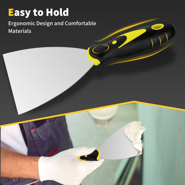 Putty Knife, 4Pcs Spackle Knife Set (2, 3, 4, 5 in), Stainless Steel Paint Scraper, Taping Knife Tool for Repairing Drywall, Removing Wallpaper, Applying Putty, Plaster, Cement, Adhesive - Image 5