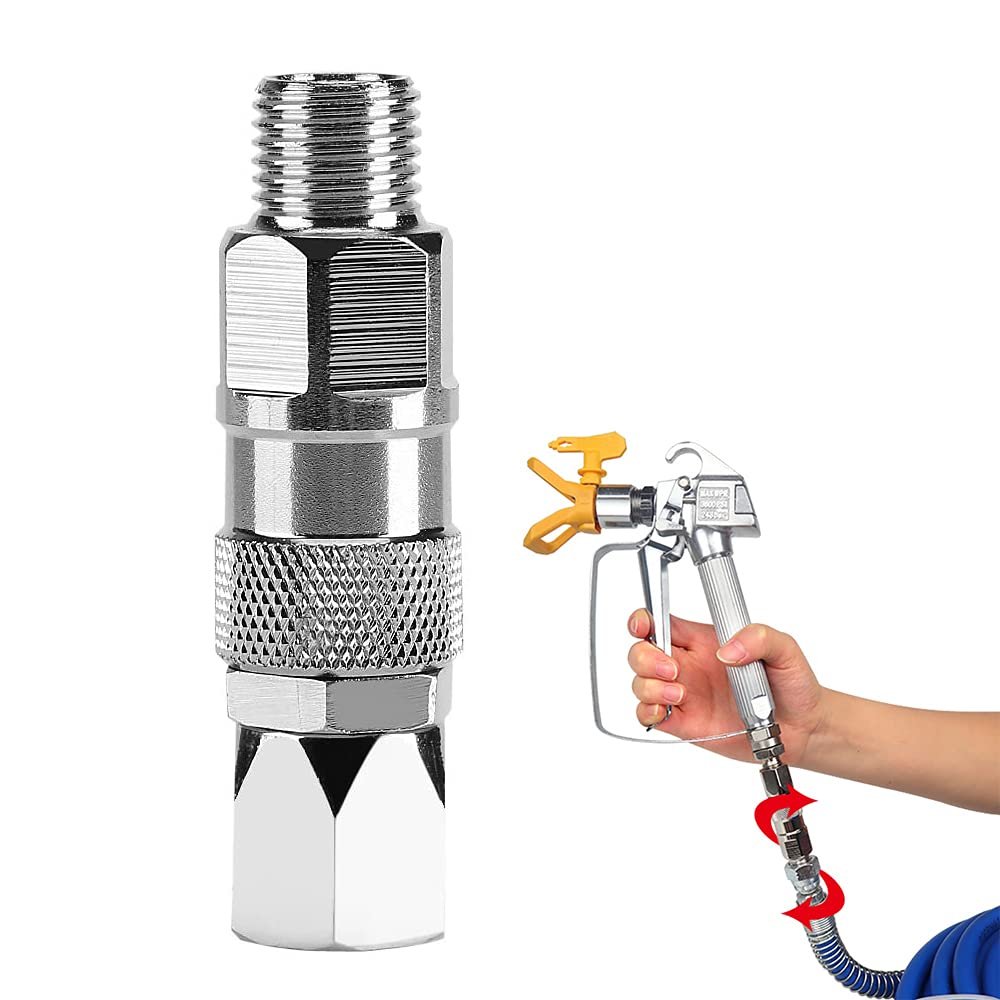 Sprayer Joint 1/4-Inch 360 Degrees Rotate Stainless Steel Airless High Pressure Spray Gun Hose Swivel Joint Connector Accessories for Graco Paint Sprayers Hose