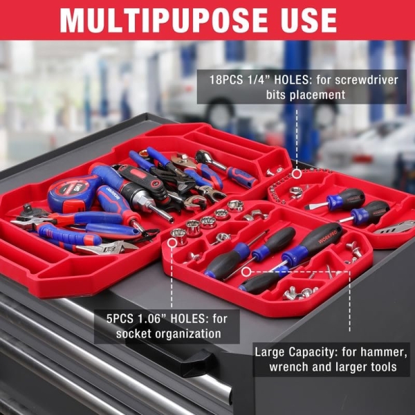 WORKPRO 5-Piece Non-Slip Tool Tray Set, 3-Piece Silicone Flexible Tools Organizers and 2-Piece Magnetic Parts Tool Tray, Tool Mat, Tool Holder, Tool Storage (Only Parts Tray Magnetic) - Image 8
