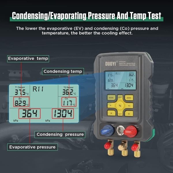 Digital Manifold Gauges HVAC for 93 Refrigerant Digital Gauges HVAC pressure&Temp Test Air Conditioning Tools & Equipment Supercooling/Superheating Test,for Cold Storages/Refrigerators AC Recharge Kit - Image 4