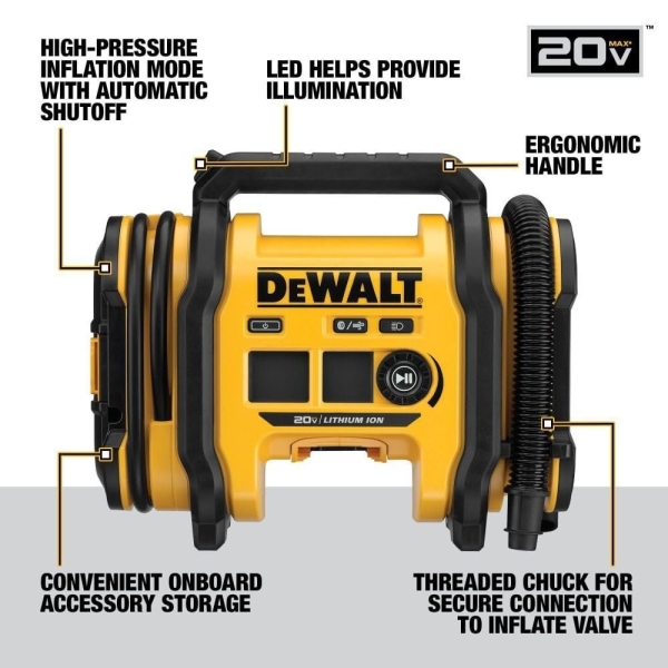 DEWALT 20V MAX Tire Inflator, Compact and Portable, Automatic Shut Off, LED Light, Bare Tool Only (DCC020IB) - Image 8