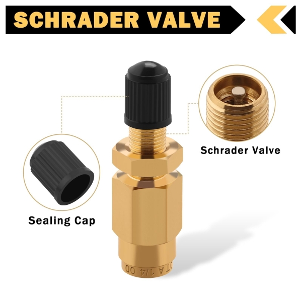 Cheemuii 4 PCS 1/4" Inflation Schrader Valve with Push to Connect for 1/4" OD Air Line Tubing and Air Spring Suspension for Semi Truck Trailer Tractor - Image 5