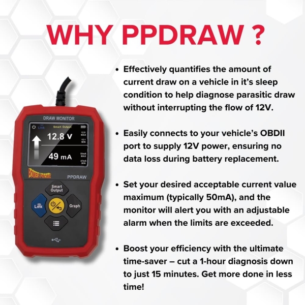 Power Probe PPDRAW Automotive Battery Voltage and Parasitic Draw Monitor with OBDII Connection - Image 6
