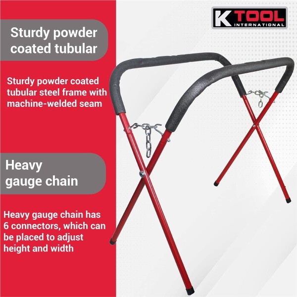 K Tool International 79750 Automotive Fender Stand for Garages, Repair Shops, and DIY, 41" x 43" x 35", 500 lbs. Capacity, Adjustable, Padded, Powder-Coated Tubular Steel, Rubber Feet, Red/Black - Image 6