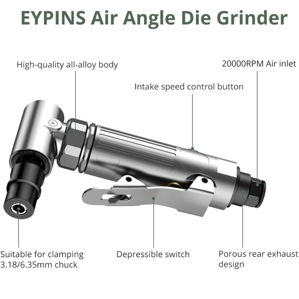 EYPINS Air ‎Right Angle Die Grinder 1/4" 90 Degree Heavy Duty 20,000 RPM Compressed Sander Polisher Tool for Contour Grinding, Polishing, Milling - Image 5