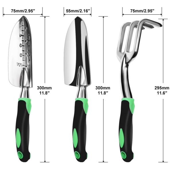 ZUZUAN Garden Tool Set, 3 Pack Aluminum Heavy Duty Gardening Kit Includes Hand Trowel, Transplant Trowel and Cultivator Hand Rake with Soft Rubberized Non-Slip Ergonomic Handle, Garden Gifts - Image 3