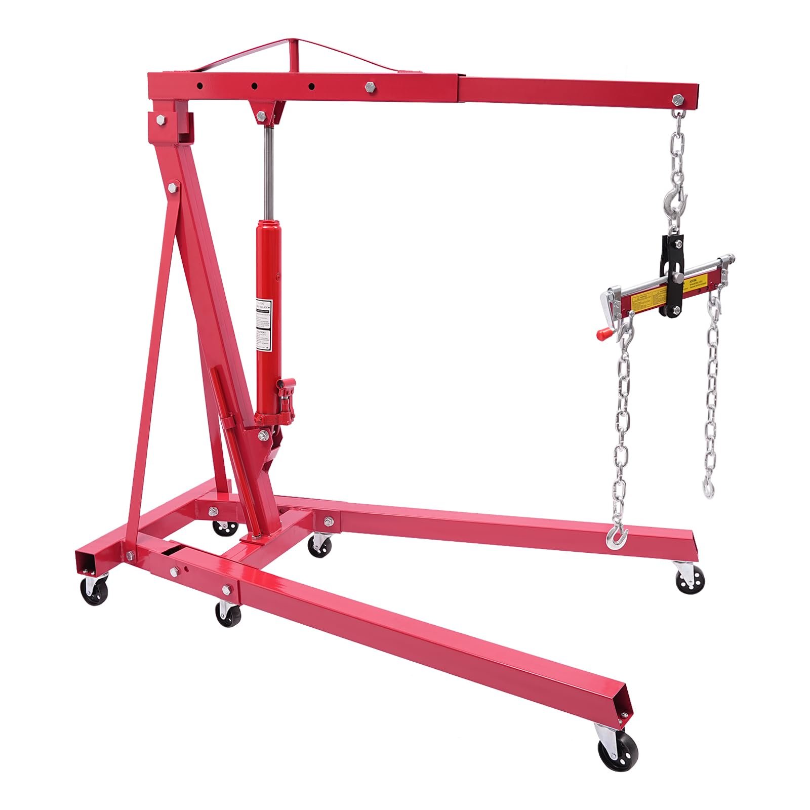 Engine Hoist, 2 TON (4000lbs) Folding Hydraulic Engine Crane, Heavy Duty Steel Hydraulic Shop Engine Crane, Hydraulic Cherry Picker Engine Hoist Lift with 6 Steel Caster Wheels Telescopic Boom Hitch