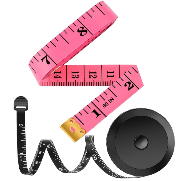 iBayam 2 Pack Tape Measure Measuring Tape for Body Fabric Sewing Tailor Cloth Knitting Vinyl Home Craft Measurements, 60-Inch Soft Fashion Pink & Retractable Black Double Scales Rulers for Body Weight