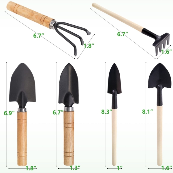 Small Garden Tool Set, 6 Pieces Iron Gardening Kit Including Hand Shovel, Transplant Shovel and Hand Rake with Wood Non-Slip Handle Perfect for Plant Lovers - Image 2