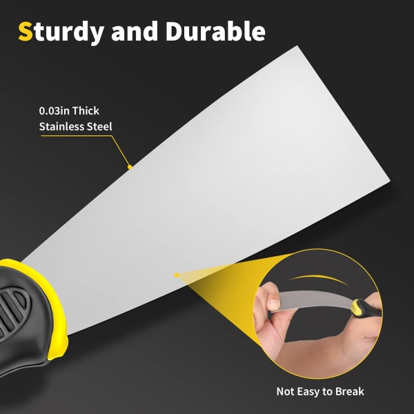 Putty Knife, 4Pcs Spackle Knife Set (2, 3, 4, 5 in), Stainless Steel Paint Scraper, Taping Knife Tool for Repairing Drywall, Removing Wallpaper, Applying Putty, Plaster, Cement, Adhesive - Image 6