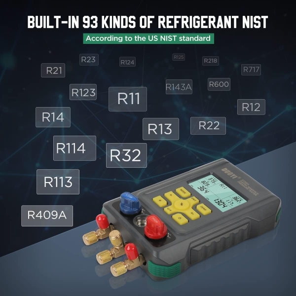 Digital Manifold Gauges HVAC for 93 Refrigerant Digital Gauges HVAC pressure&Temp Test Air Conditioning Tools & Equipment Supercooling/Superheating Test,for Cold Storages/Refrigerators AC Recharge Kit - Image 5