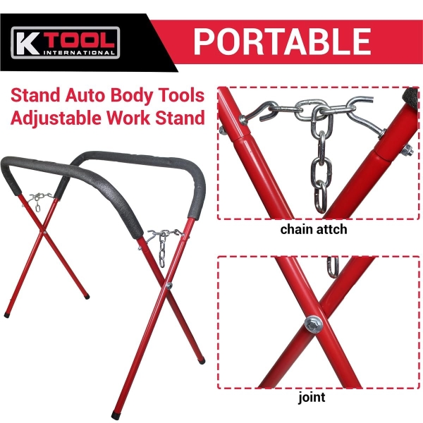 K Tool International 79750 Automotive Fender Stand for Garages, Repair Shops, and DIY, 41" x 43" x 35", 500 lbs. Capacity, Adjustable, Padded, Powder-Coated Tubular Steel, Rubber Feet, Red/Black - Image 5