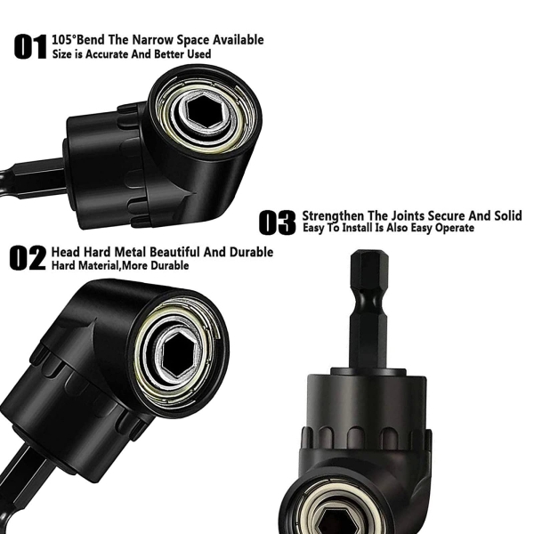 Fruholt Flexible Drill Bit Extension Set with Right Angle Attachment, 360° Rotatable 1/4 3/8 1/2" Impact Grade Socket Adapter Sets for Cordless Drill & Screwdriver, Power Drill & Driver - Image 7