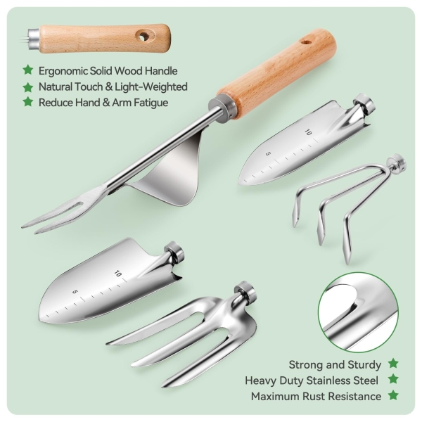 Grenebo Gardening Tools 9-Piece Heavy Duty Gardening Hand Tools with Fashion and Durable Garden Tools Organizer Handbag,Rust-Proof Garden Tool Set, Ideal Gardening Gifts for Women - Image 6