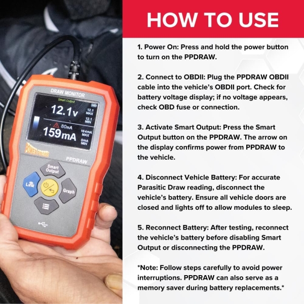 Power Probe PPDRAW Automotive Battery Voltage and Parasitic Draw Monitor with OBDII Connection - Image 4