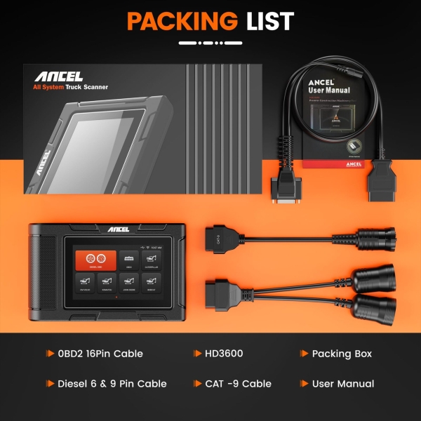 ANCEL HD3600 Heavy Equipment Diagnostic Tool with DPF Regen, Full System Heavy Duty Truck Scanner Machinery Scan Tool Diesel Code Reader Fit for Cummins, Caterpillar, John Deere, Komatsu, Yanmar&Case - Image 2