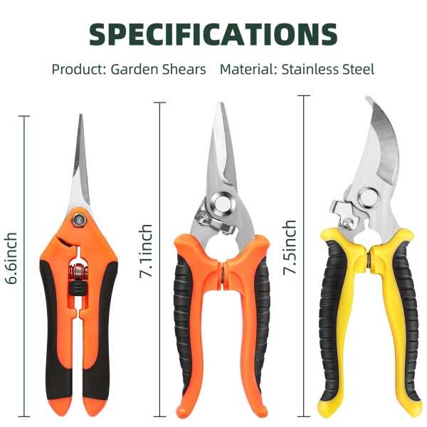 EWPJDK 3-Pack Stainless Steel Pruning Shears, Pruning Snips and Clippers for Gardening - Image 5