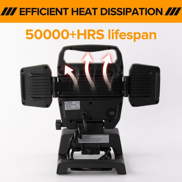 LUTEC 91.6W 10000 Lumen LED Work Light, Foldable Work Lights with 3 Adjustable Head, Portable Corded Construction Lights Job Site Lighting - Image 5