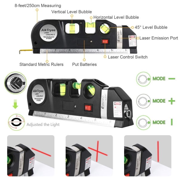Laser Level Line Tool, Multipurpose Laser Level Kit Standard Cross Line Laser leveler Beam Tool with Metric Rulers 8ft/2.5M for Picture Hanging cabinets Tile Walls by AikTryee. - Image 7