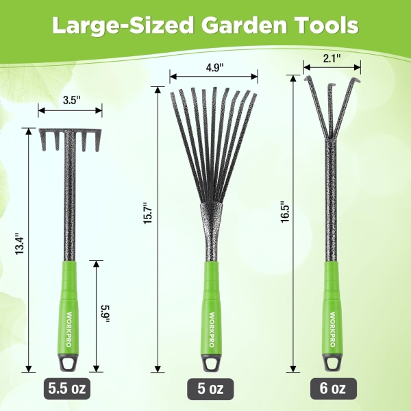 WORKPRO 6-Piece Garden Tool Set, Heavy Duty Gardening Hand Tools with Soft Rubber Handle, Including Trowel, Rakes, 2-in-1 Hoe and Crack Weeder, Ideal Gardening Gifts for Men and Women - Image 7
