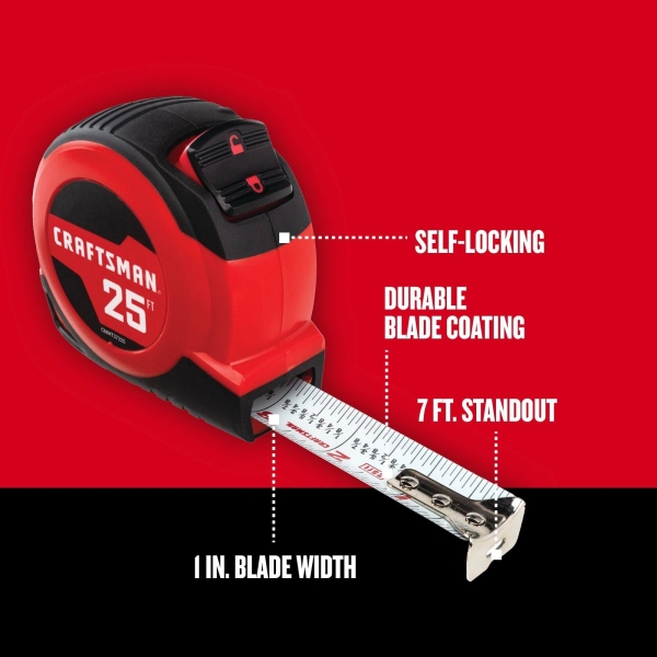 CRAFTSMAN 25-Ft Tape Measure with Fraction Markings, Retractable, Self-Locking Blade (CMHT37225) - Image 8