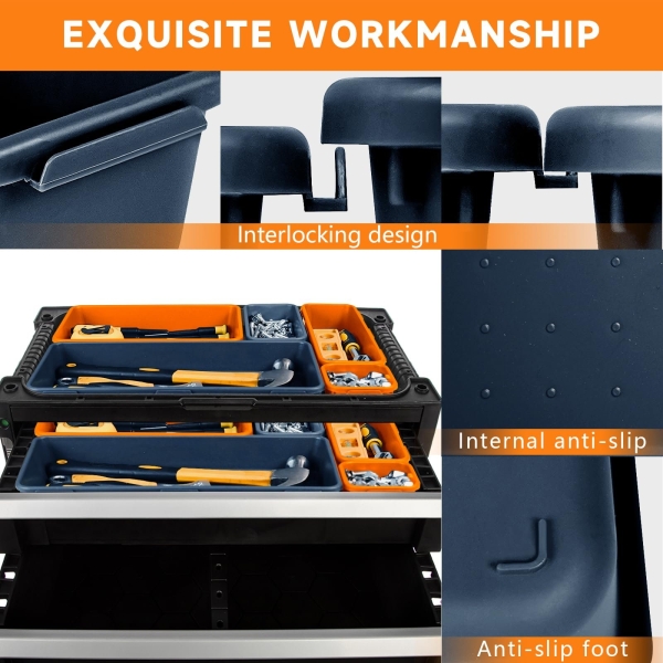 FLYVOLE Tool Box Organizer Tray, Toolbox Desk Drawer Organizer, Tool Box Tray, Toolbox Organization Storage for Rolling Tool Chest (60PCS (Blue+Orange)) - Image 4