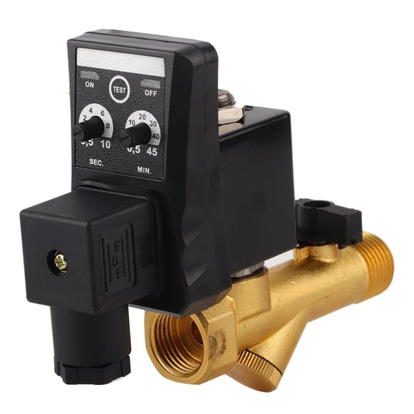 Automatic Timed Drain Valve for Air Compressor G1/2 Thread DN15 Operate Automatically Air Compressor Auto Drain Valve Condensate Management with Adjustable Valve Timing (AC110V)