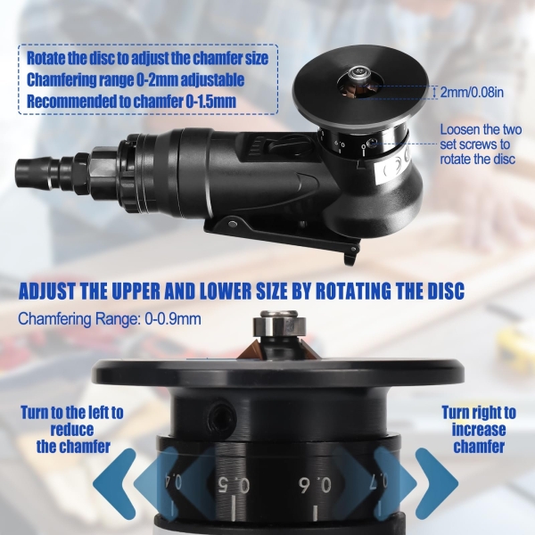 Pneumatic Chamfering Tool Handheld, Mini Air-Powered Chamfering Machine Trimming, 45° Arc Corner with 1/4 Inch Air Inlet for Metal Wood Beveling Deburring (C&R Angle Blades) - Image 3