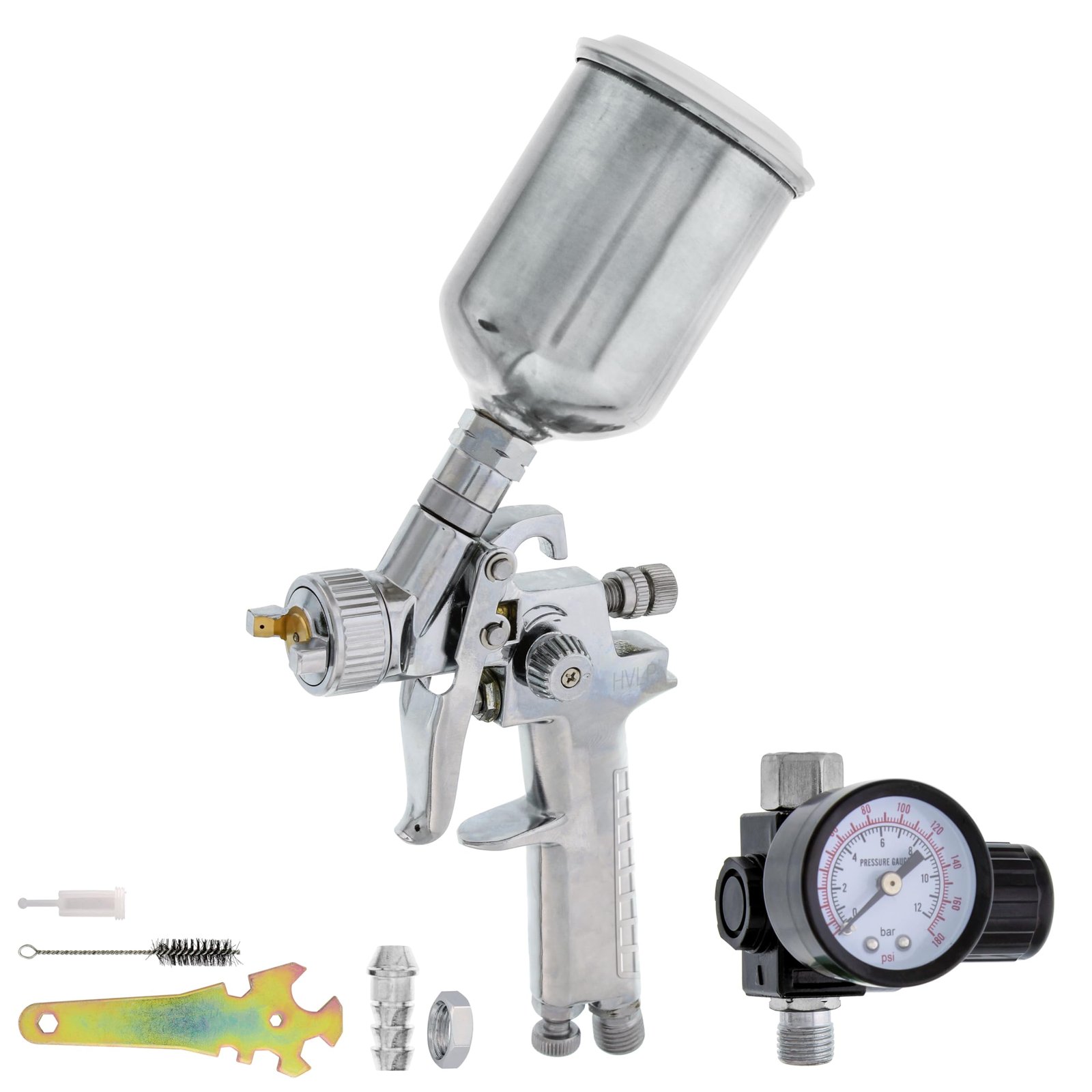TCP Global Automotive Paint Gun Auto Car HVLP Mini Spray Gun - 1.0 mm Fluid Tip Gravity Feed Paint Gun, Sprayer with Cup, Air Regulator, Primer, Topcoat & Touch-Up Painting Pistola para Pintar Carros
