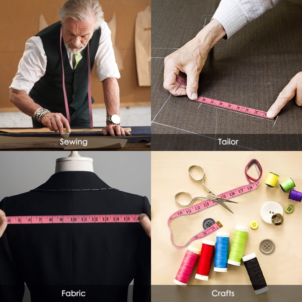 iBayam 2 Pack Tape Measure Measuring Tape for Body Fabric Sewing Tailor Cloth Knitting Vinyl Home Craft Measurements, 60-Inch Soft Fashion Pink & Retractable Black Double Scales Rulers for Body Weight - Image 2