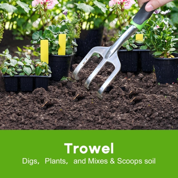 ZUZUAN Garden Tool Set, 3 Pack Aluminum Heavy Duty Gardening Kit Includes Hand Trowel, Transplant Trowel and Cultivator Hand Rake with Soft Rubberized Non-Slip Ergonomic Handle, Garden Gifts - Image 4