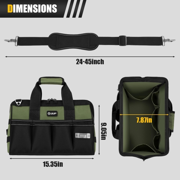 UUP Heavy Duty Tool Bag 15-Inch, 16-Pocket Portable Empty Tool Box Organizer Storage, Toolbox Organization, Soft Handle Carrying Toolbag with Large Zipper, Father Day Dad Men Mechanic Birthday Gift - Image 7