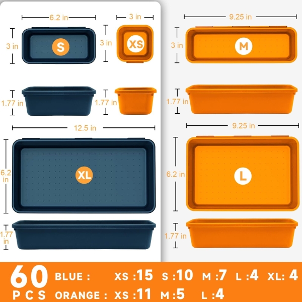 FLYVOLE Tool Box Organizer Tray, Toolbox Desk Drawer Organizer, Tool Box Tray, Toolbox Organization Storage for Rolling Tool Chest (60PCS (Blue+Orange)) - Image 7