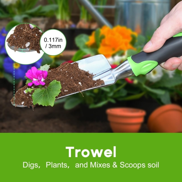 ZUZUAN Garden Tool Set, 3 Pack Aluminum Heavy Duty Gardening Kit Includes Hand Trowel, Transplant Trowel and Cultivator Hand Rake with Soft Rubberized Non-Slip Ergonomic Handle, Garden Gifts - Image 6