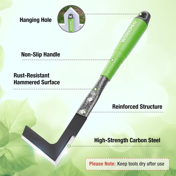 WORKPRO 6-Piece Garden Tool Set, Heavy Duty Gardening Hand Tools with Soft Rubber Handle, Including Trowel, Rakes, 2-in-1 Hoe and Crack Weeder, Ideal Gardening Gifts for Men and Women - Image 6
